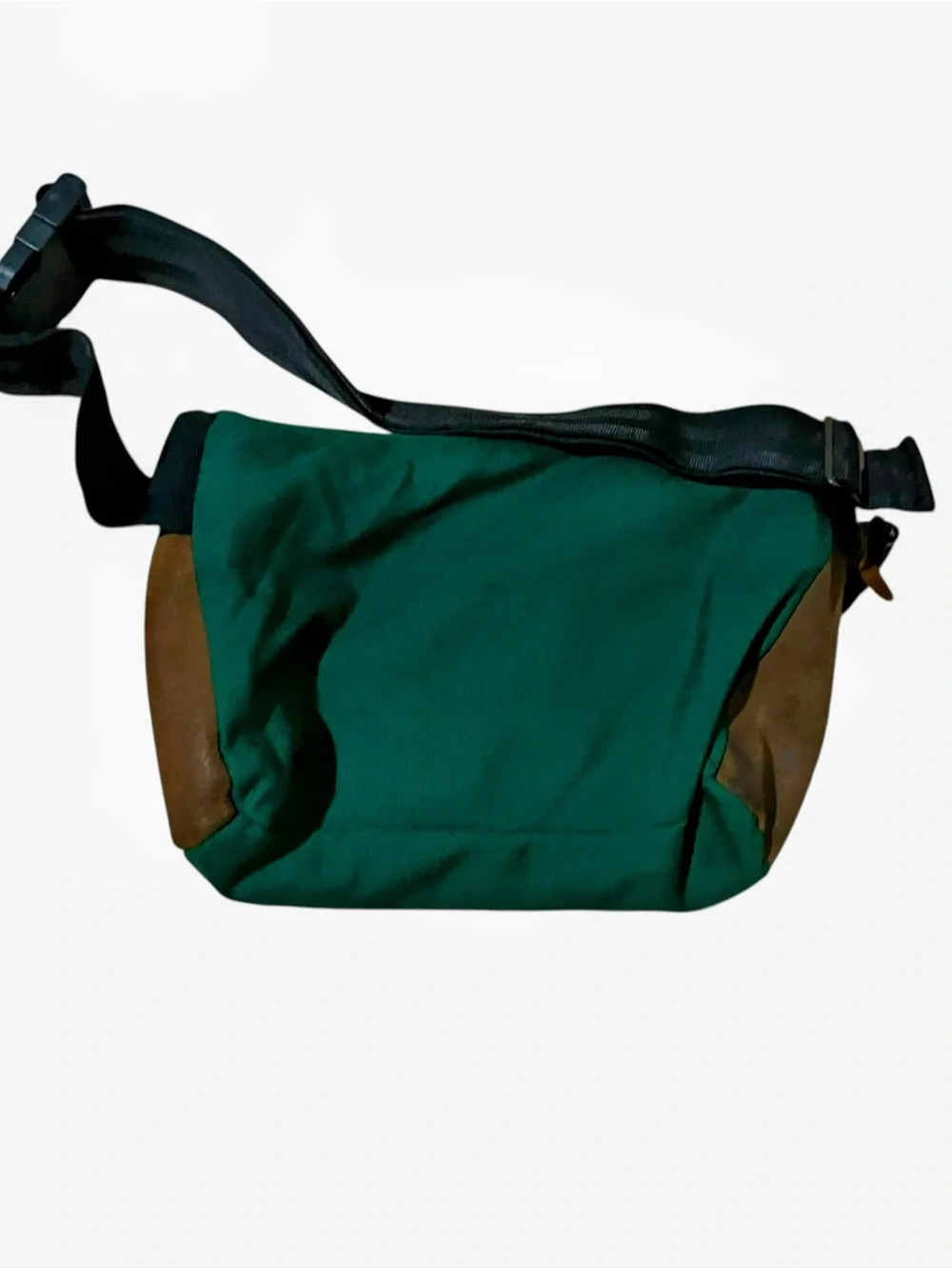 Vintage 90s Eastpak green and Brown Leather and Canvas Waist belt Bag Fanny Pack